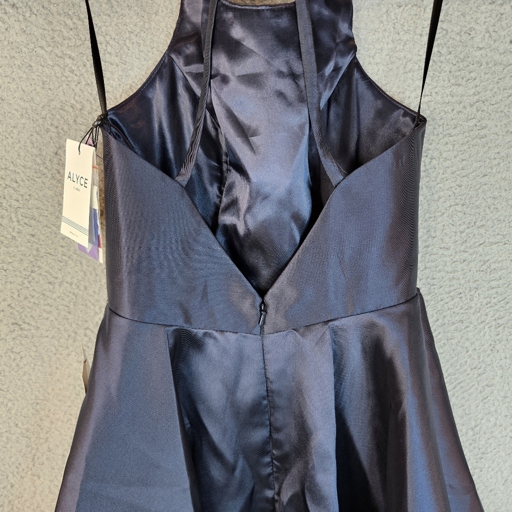 Alyce Paris Navy Shine Fit & Flare Mini Dress Sz 6 Cocktail Evening Home coming - Picture 8 of 14